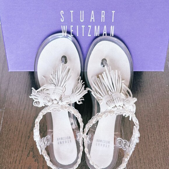 Stuart Weitzman Flat Getali Jelly Tassel Thong Sandals - Picture 2 of 7
